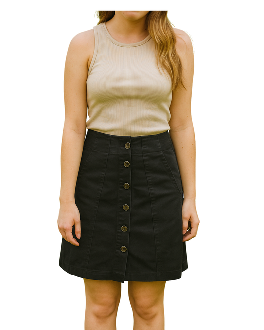 USADO – Falda negra de algodón con botones frontales Zara Basic (Talla S)