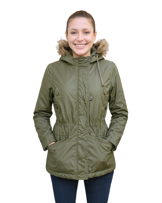 USADO – Parka verde con borreguito interior y capucha L.O.G.G. by H&M (Talla EUR 38)