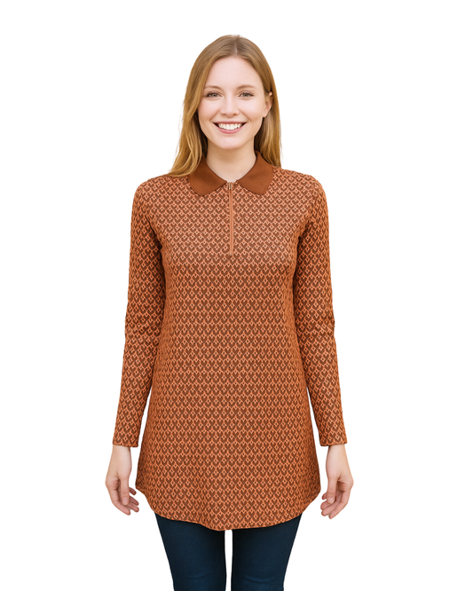 NUEVO – Polo estampado marrón con cuello camisero de MNG (Talla XS)