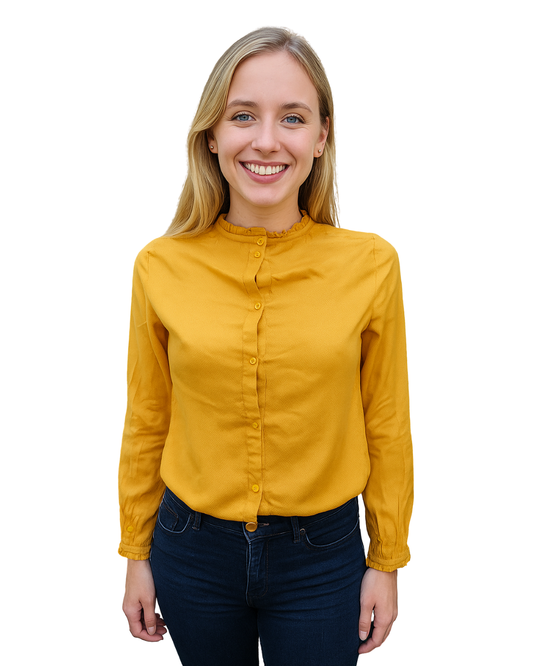 USADO – Blusa mostaza con cuello fruncido Bershka BSK Girl (Talla S)