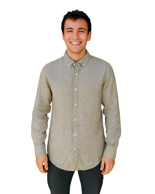 USADO – Camisa de lino beige jaspeado Zara (Talla S)