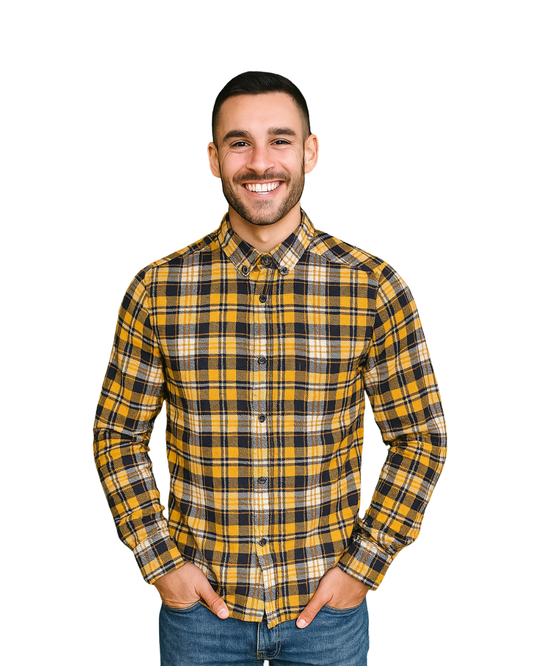 USADO – Camisa de cuadros amarillos y negros PRIMARK Regular Fit (Talla EUR XS)