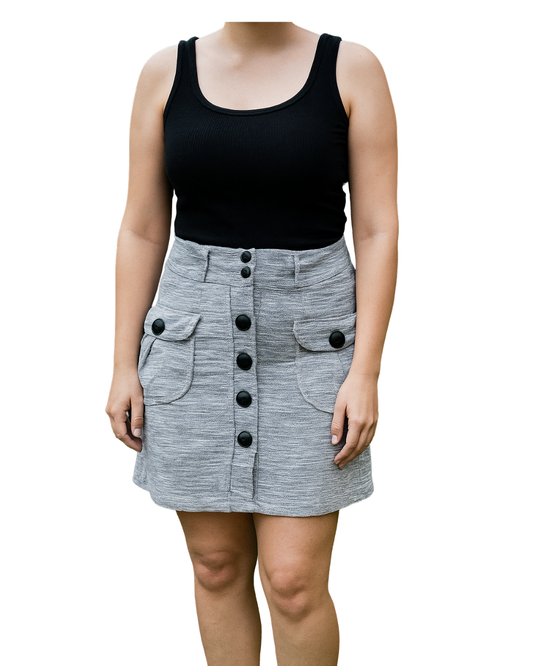 USADO – Falda gris jaspeada con botones y bolsillos MNG Suit (Talla EUR 40)