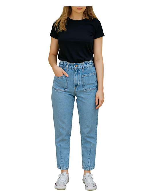 USADO – Pantalón vaquero azul claro con cintura fruncida ZARA (Talla EUR 34)
