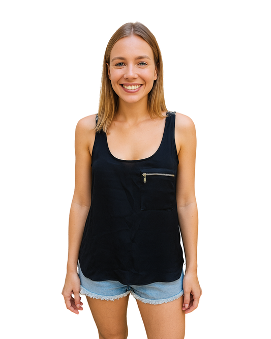 USADO – Top negro combinado con estampado animal print BERSHKA Collection (Talla S / MEX 26)