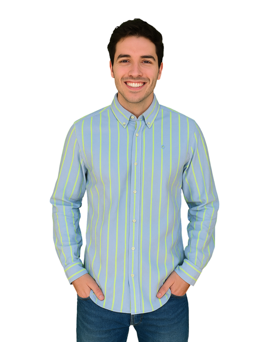 USADO – Camisa de rayas verde lima y azul celeste Álvaro Moreno (Talla 39)