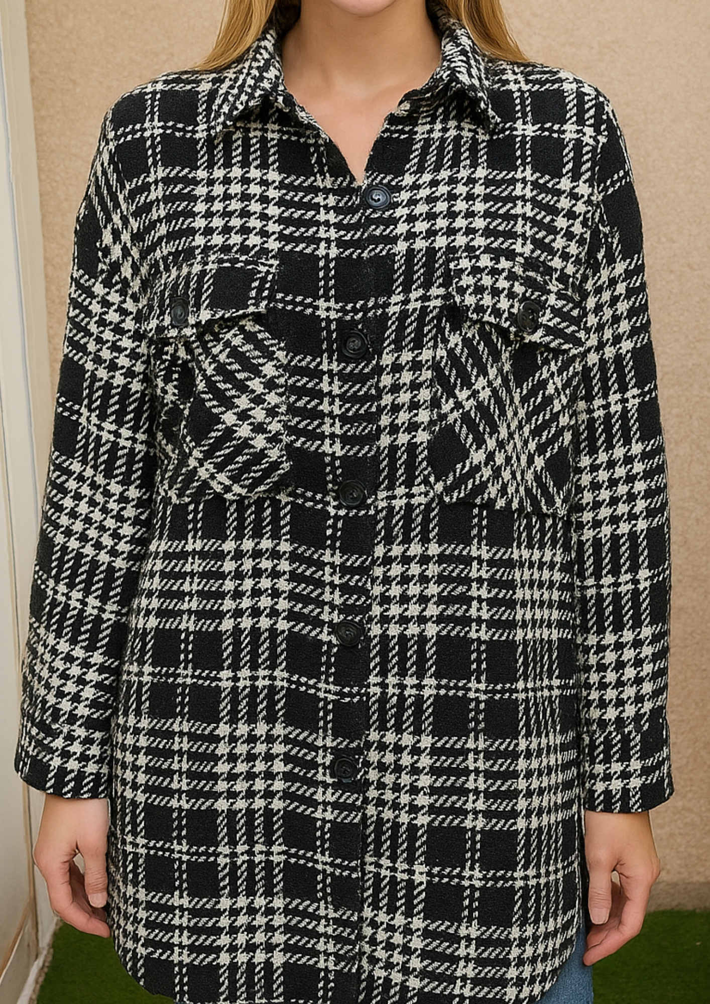 USADO – Sobrecamisa de cuadros blanco y negro Pull&Bear (Talla M)