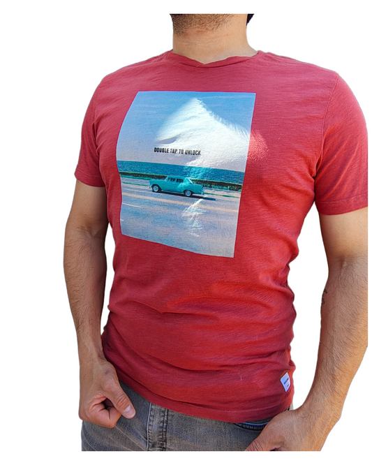 D'OCCASION - T-shirt rouge Jack &amp; Jones avec imprimé « Double Tap to Unlock »