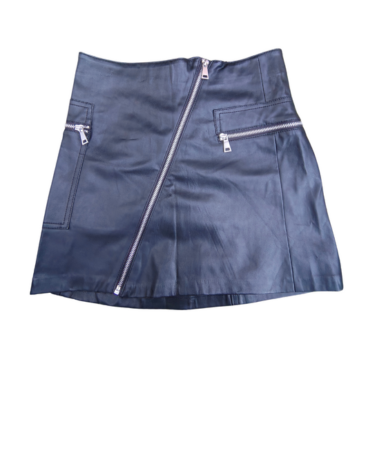 NUEVO-Bershka - Falda negra efecto piel con cremalleras diagonales (Talla S)