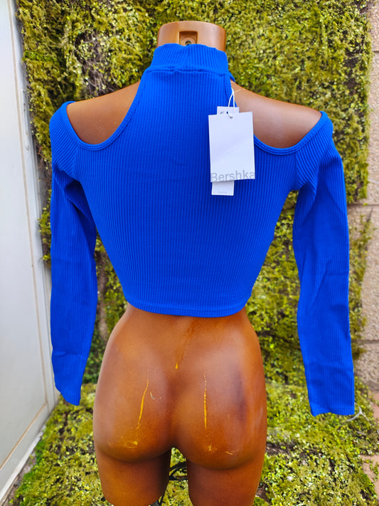 NOUVEAU - Crop top bleu électrique à encolure Bardot Bershka (Taille S)