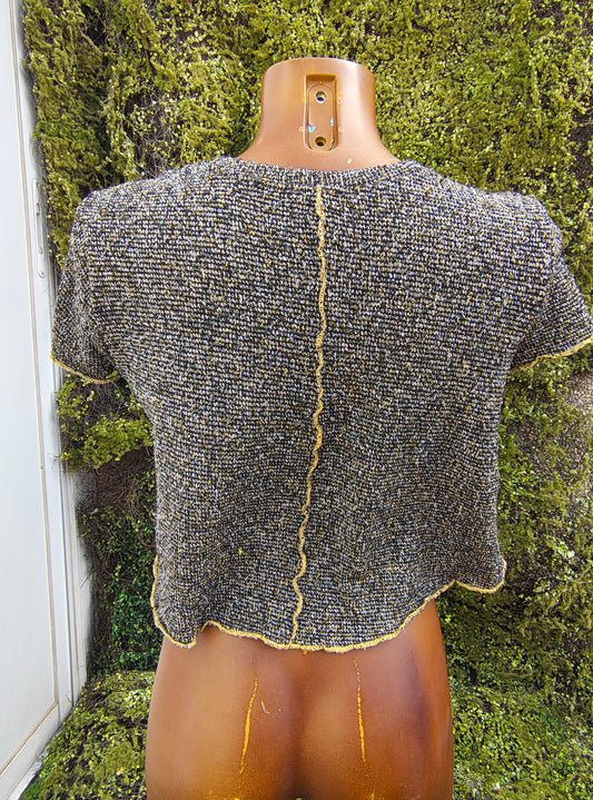 Crop top en maille Zara Trafaluc d'occasion avec coutures décoratives en jaune (taille S)