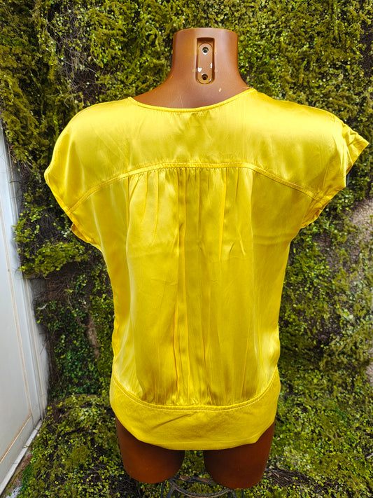 D'OCCASION - Chemisier en soie jaune MNG (Taille S)