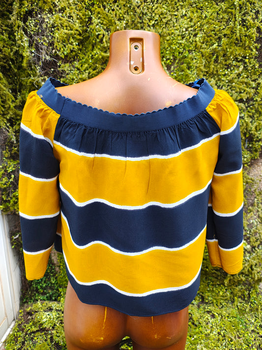 D'OCCASION - Haut rayé moutarde et bleu Zara Basic Collection (Taille M)