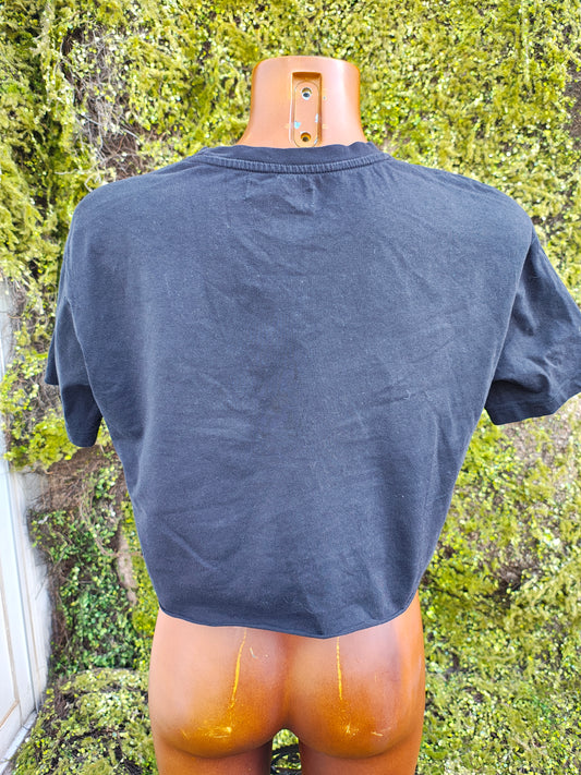 D'OCCASION - Crop top noir avec inscription en strass « Famous » Bershka (Taille S)