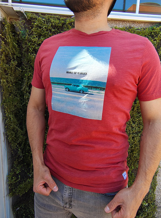 D'OCCASION - T-shirt rouge Jack &amp; Jones avec imprimé « Double Tap to Unlock »
