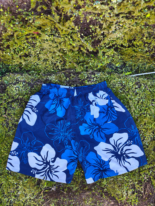 D'OCCASION – Maillot de bain/Boxer de plage imprimé hibiscus bleu (Taille XXL)