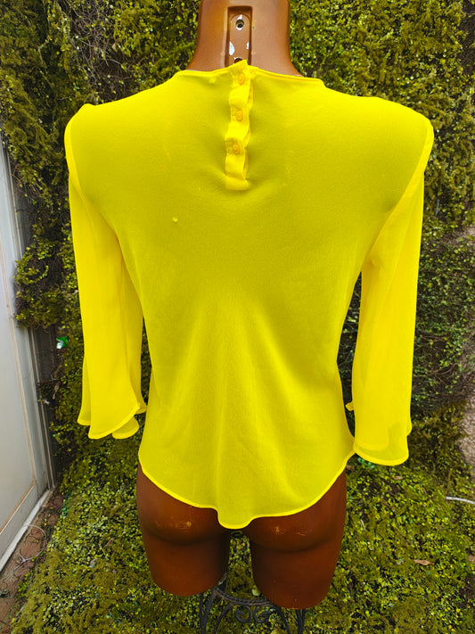D'OCCASION – Chemisier jaune semi-transparent à manches longues Zara Trafaluc (taille S)