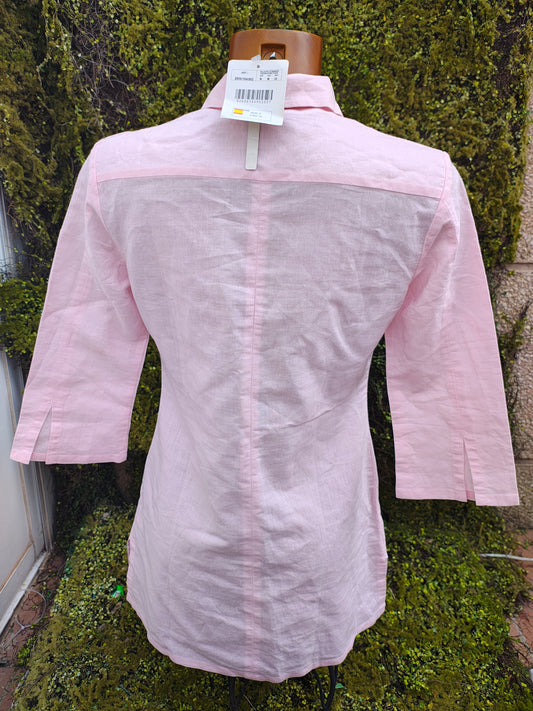 NEUF AVEC ÉTIQUETTE – Chemise longue en lin rose pastel BSK (taille M)