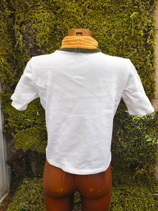 D'OCCASION – Top blanc à col côtelé bicolore de ZARA (Taille EUR L)