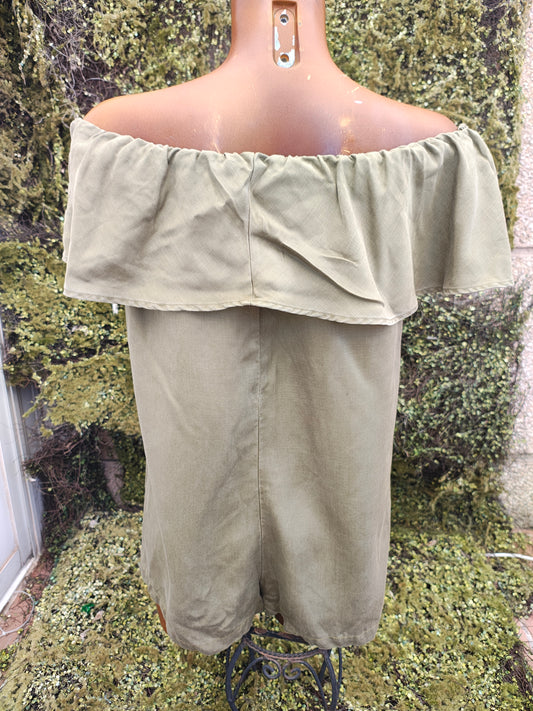 D'OCCASION – Combinaison bustier vert olive de la collection ZARA WOMAN Premium Denim (Taille EUR M)