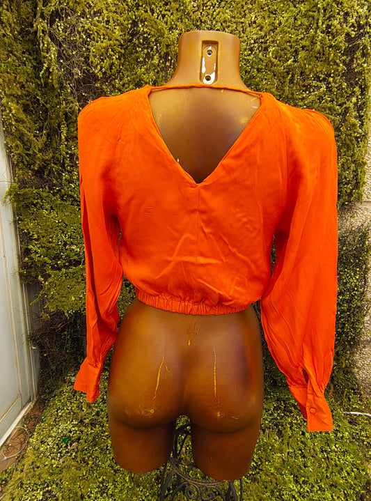 D'OCCASION – Chemisier portefeuille orange à manches longues MNG (taille S)