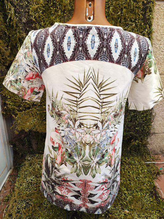 USADO – Vestido camisero estampado étnico y tropical de ZARA WOMAN (Talla EUR S)