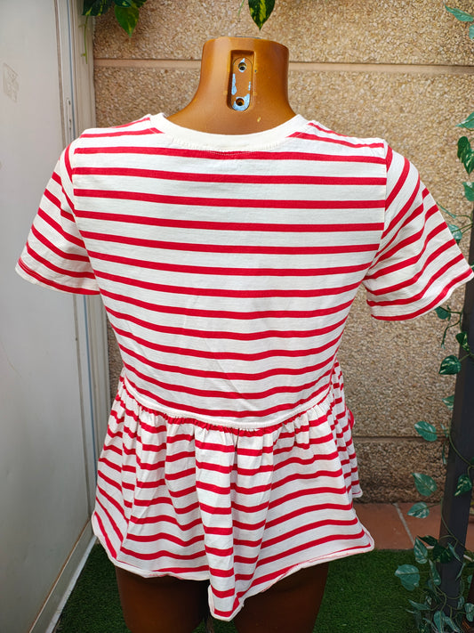 D'OCCASION – Chemisier évasé rayé rouge ZARA (Taille S)