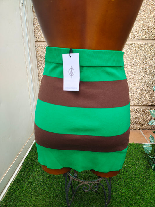 NOUVEAU – Jupe en maille stretch rayée verte et marron STRADIVARIUS (Taille S)