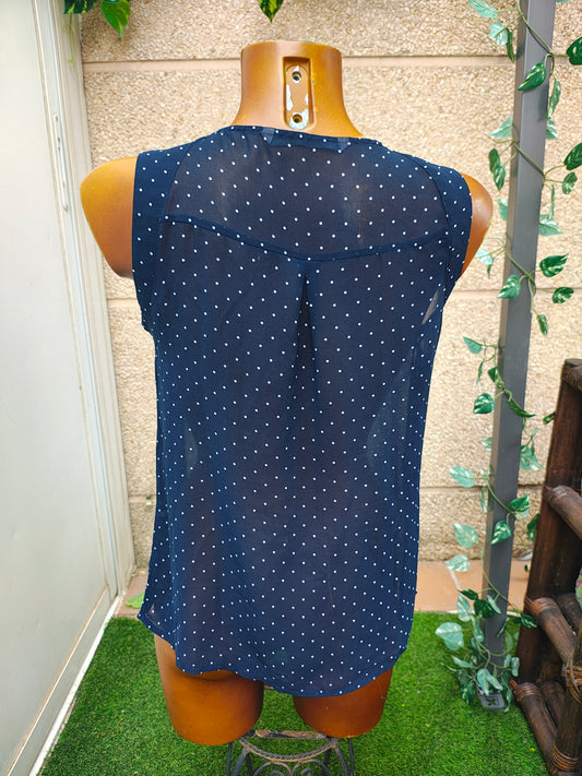 D'OCCASION – Chemisier à pois bleu marine à pinces ZARA TRAFALUC (Taille S)