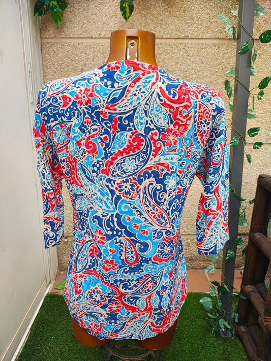 D'OCCASION – Chemisier imprimé multicolore à manches 3/4 ZARA BASIC (Taille S)