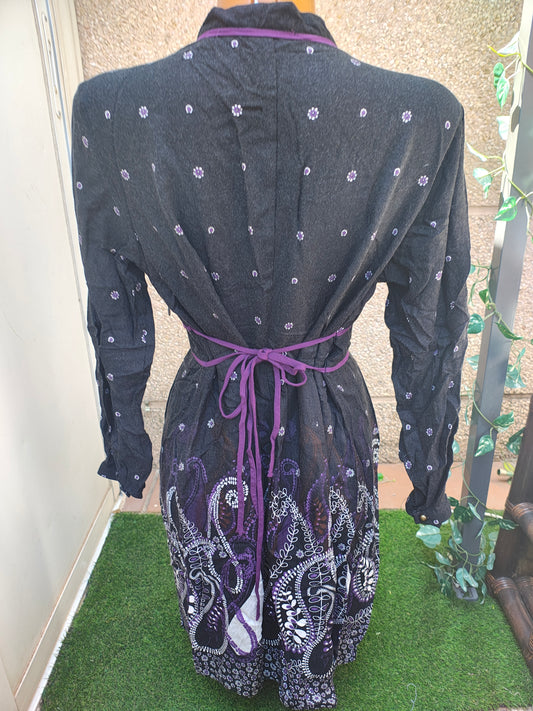 USADO – Vestido midi negro estampado SAYLE (Talla no visible)