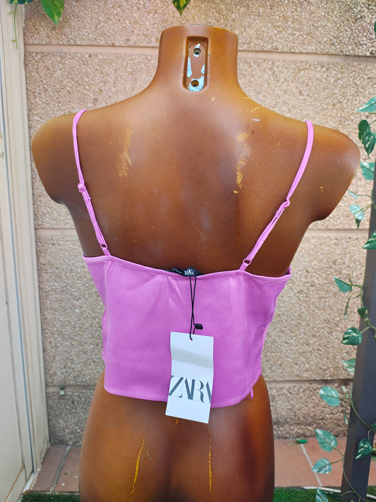 NUEVO – top lula satinado con escote drapeado ZARA (Talla XS)