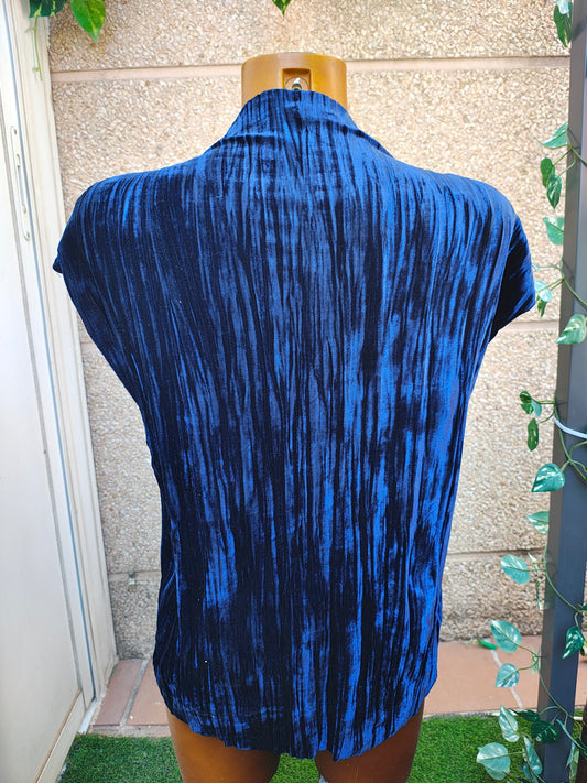 USADO – Top plisado efecto terciopelo azul y negro ZARA Collection (Talla S)
