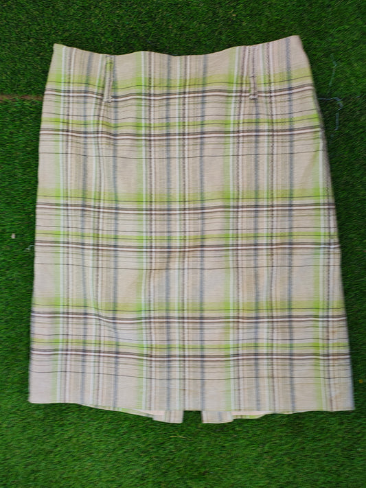 D'OCCASION – Jupe crayon à carreaux vert citron et beige MNG (Taille 42 EUR)