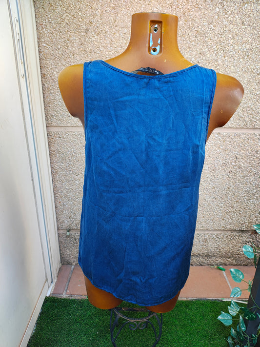 USADO – Top azul con cremallera dorada ZARA TRAFALUC (Talla EUR L)