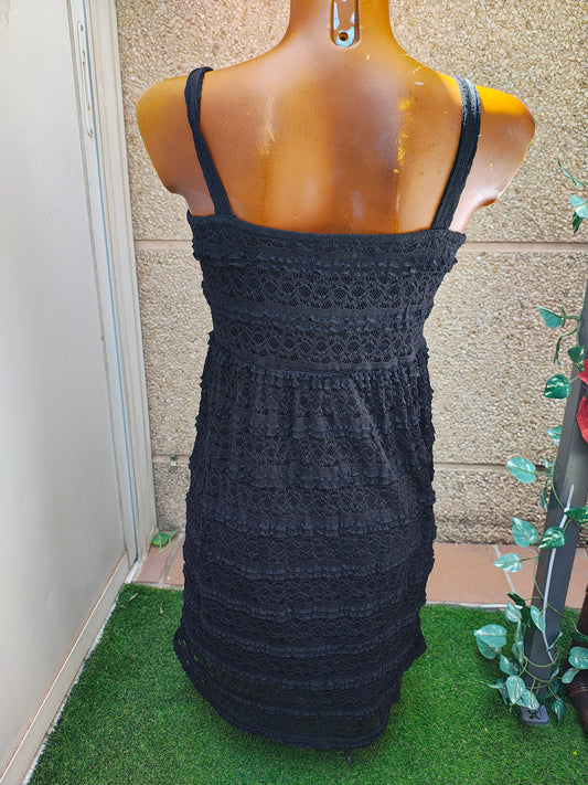 USADO – Vestido negro de encaje con lazo frontal BLANCO (Talla M)
