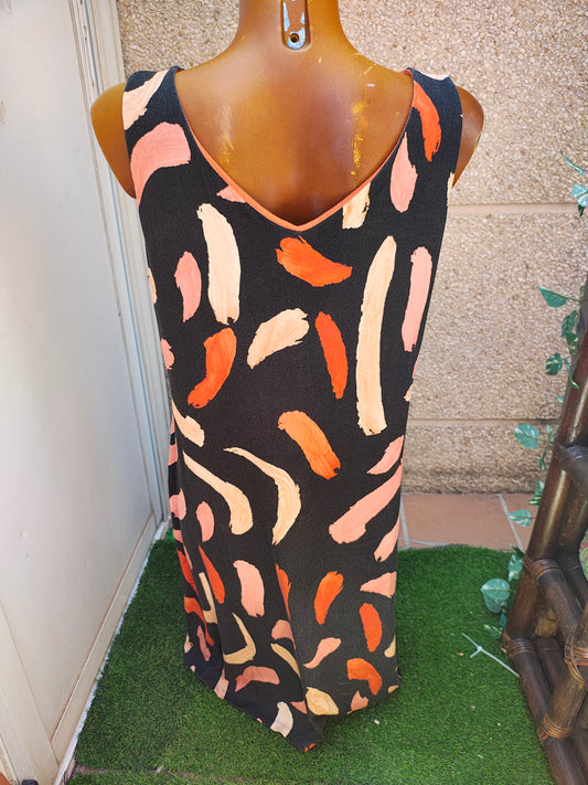 USADO – Vestido largo sin mangas estampado abstracto CDM by Mitjans (Talla XL)