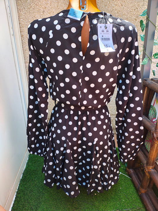 NUEVO – Vestido corto negro de lunares blancos LEFTIES (Talla XS)