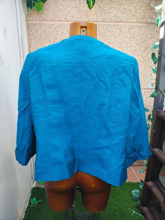 USADO – Blazer corto en azul turquesa con mangas fruncidas Roset Barcelona (Talla sin etiqueta, aprox. S)