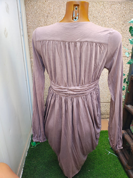 USADO – kimono fina largo drapeado color topo Clepsidra (Talla S)