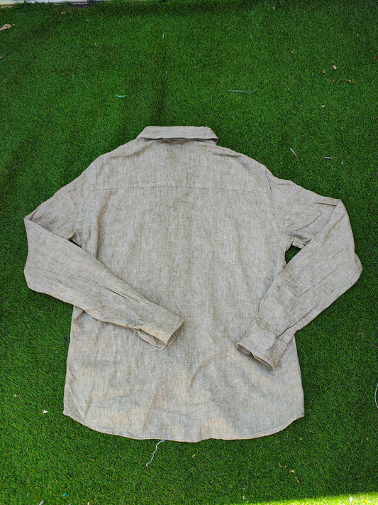 USADO – Camisa de lino beige jaspeado Zara (Talla S)
