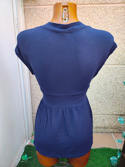 USADO – Top azul marino cruzado con cintura fruncida MNG Basics (Talla S)