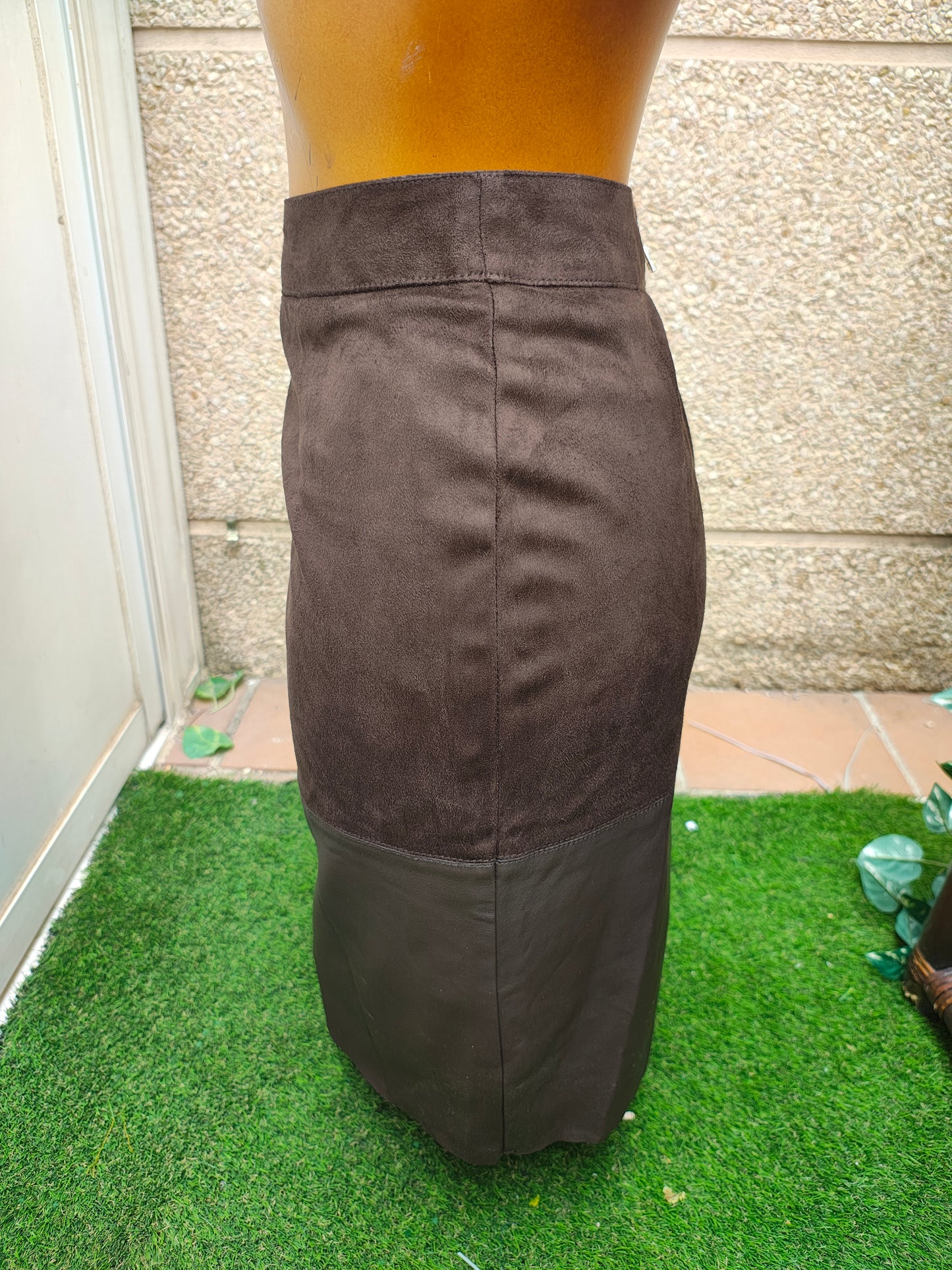 NUEVO – Falda tubo marrón de dos texturas RIVER ISLAND (Talla EUR 34)