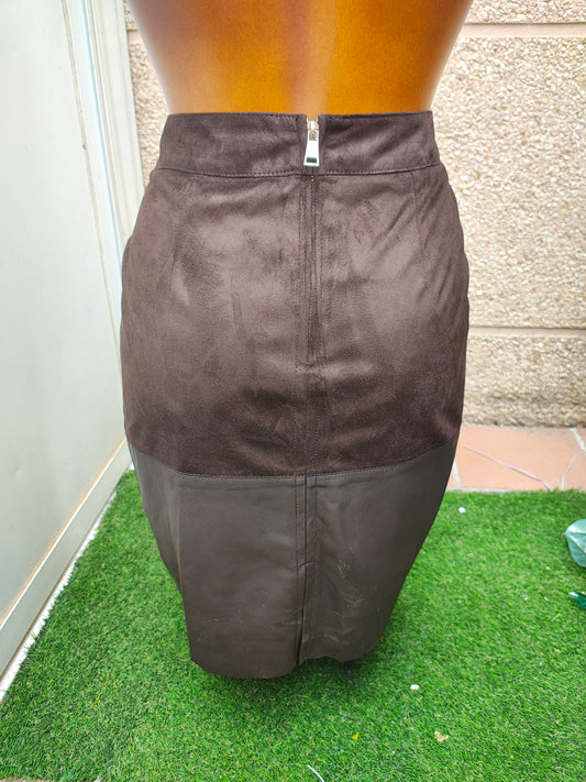 NUEVO – Falda tubo marrón de dos texturas RIVER ISLAND (Talla EUR 34)