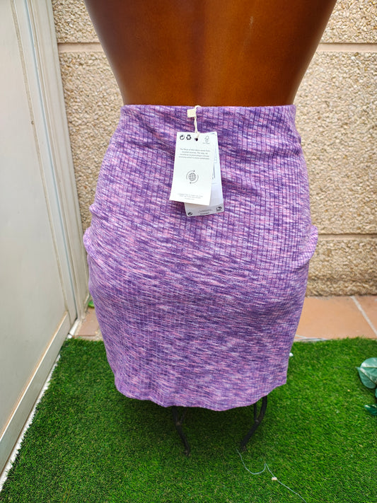 NUEVO – Falda lila de canalé con fruncido lateral MNG Committed (Talla EUR L)