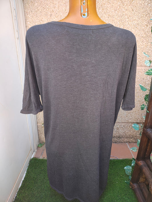 USADO – Vestido largo gris con estampado abstracto de pedrería Zara Basic Evening Collection (Talla M)