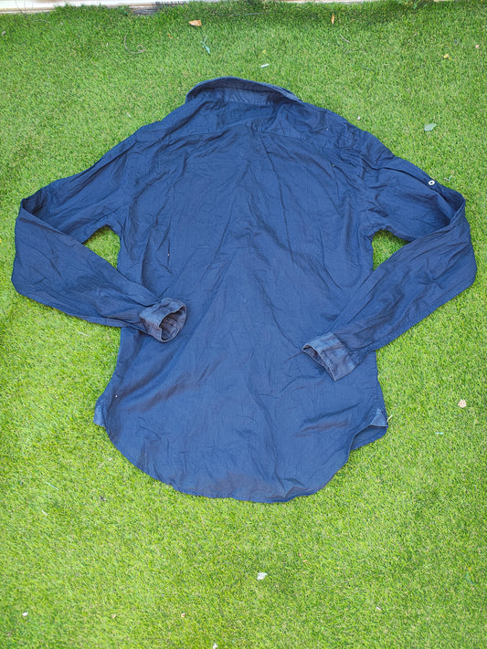 USADO – Camisa azul marino slim fit de lino Zara Man BASIC (Talla S)