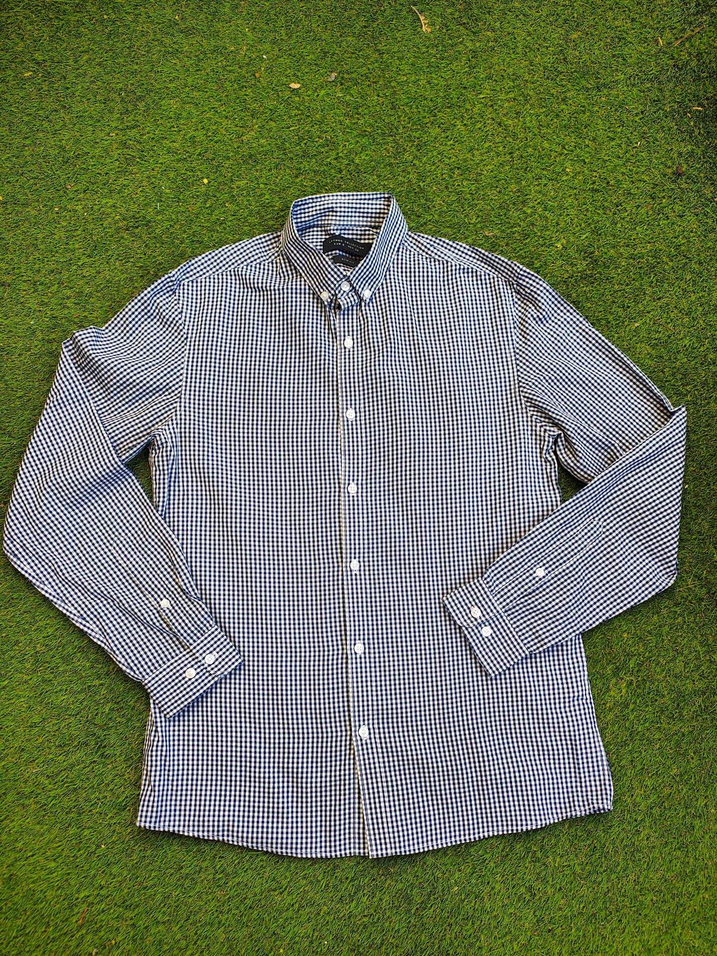 USADO – Camisa de cuadros azul marino y blancos LFTMAN Collection Slim Fit (Talla EUR S)