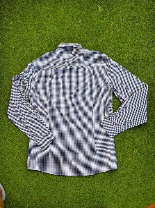 USADO – Camisa de cuadros azul marino y blancos LFTMAN Collection Slim Fit (Talla EUR S)