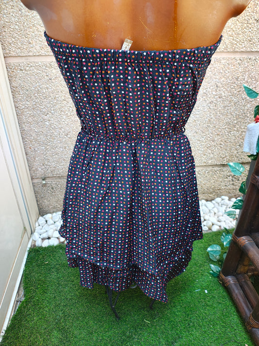 USADO – Vestido palabra de honor estampado de lunares multicolor (Talla S)